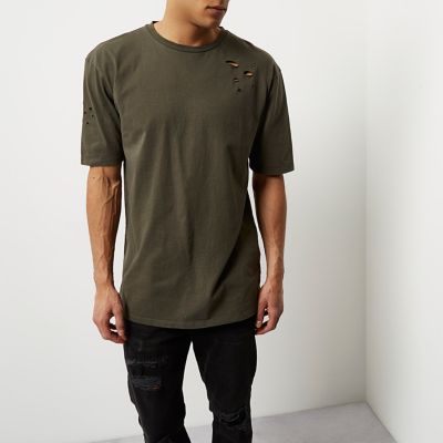 Khaki green distressed oversized T-shirt